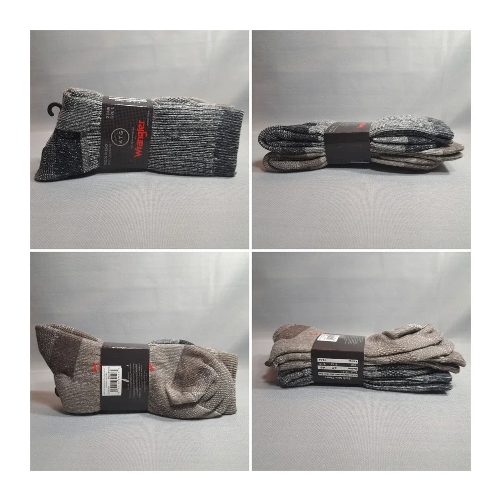 Wrangler ATG Men's 2 Pairs Size L Wool Blend Winter‎ Socks Black/Brown
